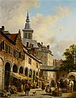 A Busy Market on a Town Square by Jacques Carabain